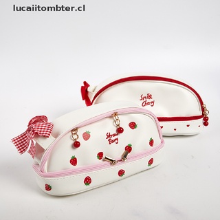 (new) Large Capacity Cherry Pencil Cases Double-Layer Strawberry Love PU Pencil Bag lucaiitombter.cl