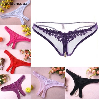 [goldensqua] Sexy Pearl Thongs Women Open Crotch Sexy G string Beads Lace Pantie Briefs .