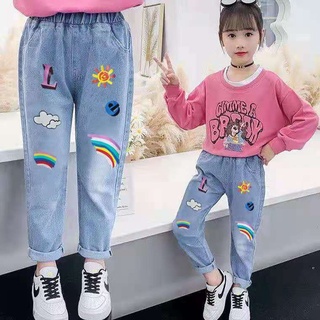 Niñas jeans 2021 primavera y otoño niñas estilo extranjero pantalones sueltos, niños grandes [2021] (2)