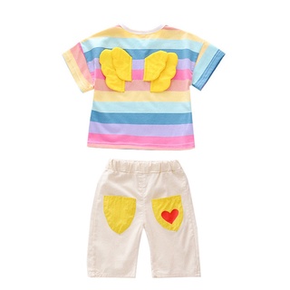 Conjunto de ropa interior para niños/Camiseta de rayas y pantalones cortos con alas de arcoíris (6)