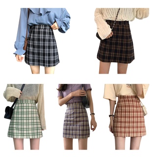 preppy estilo a cuadros falda vintage casual mujeres cintura alta una línea mini falda