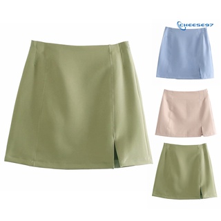 cheese1284 cintura alta color sólido falda de oficina de las mujeres lado dividido cremallera cierre mini falda streetwear (6)