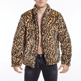 feiyan hombres leopardo invierno cálido moda al aire libre lana faux-fur' abrigo cuello