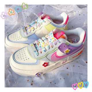 1 par de colores arco iris corazón patrón de flores Shoelace Kim Hyun una misma niña flor verano lona zapatos de junta zapatos de encaje 140cm traje para AF1 AJ1