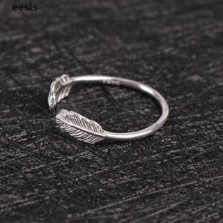 [Eesis] Silver Plated Ring Open Adjustable Leaf Ring Feather Ring Finger Silver Jewelry FGHZ