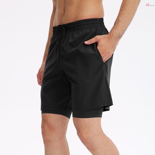 Pantalones cortos deportivos 2 en 1 bolsillo elástico transpirable baloncesto correr Fitness atleta gimnasio pantalones cortos (7)