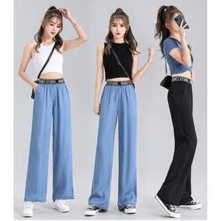 Mujer Jeans ancho pierna pantalones Tencel estilo cintura alta delgada suelta Casual tamaño S-3XL