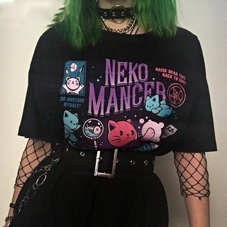 harajuku yf neko mancer t-shirt unisex moda lindo estética grunge negro tee satánico gótico ropa bruja camisa