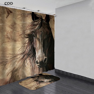 [COD] Horse Bathroom Mildew-proof Waterproof Shower Curtain Bath Mat Mat Carpets HOT