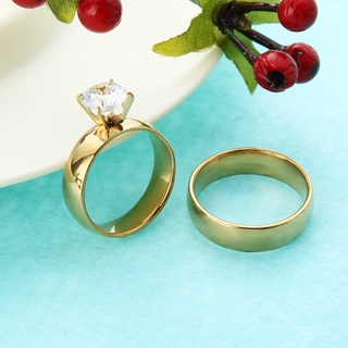 1 par de anillos de circón de circonita de acero inoxidable para parejas