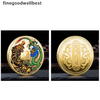 fgwb dragon peleas con patrón de tigre medalla antigua chapado en oro monedas conmemorativas caliente (2)