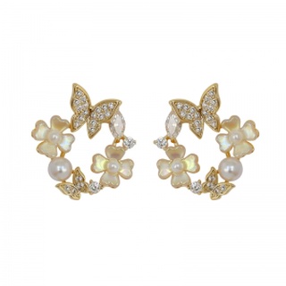 Moda de hadas mariposa perla pendientes temperamento corea S925 plata aguja pendientes para las mujeres (9)