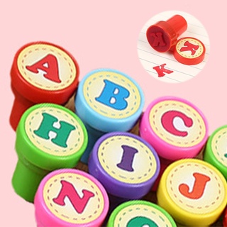 TH 26 Pcs Alphabets Letters Round Stamp Seal Self Inking Scrapbooking Plate Ink Pads Stamper for Children Gifts Toys