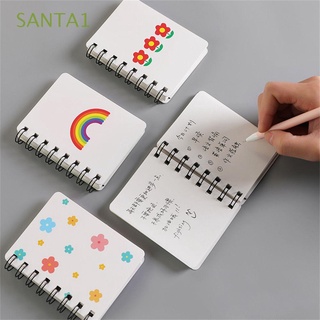 SANTA1 Simple A7 Notebook Cartoon Coil Notepad Mini Pocket Book Portable Flower Office School Supplies Writing Pads Korean Stationery Kawaii Diary Book