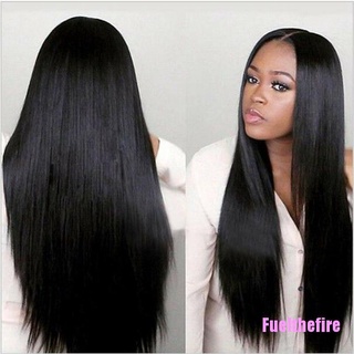 Fuelthefire peluca de cabello Natural resistente al calor pelucas frontales de encaje sintético Color negro