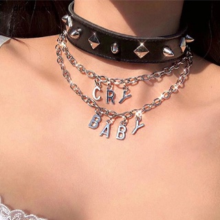 [Drinka] Women Cry Baby Pendant Necklace Set Streetwear Choker Gothic Letter Necklace 471CL