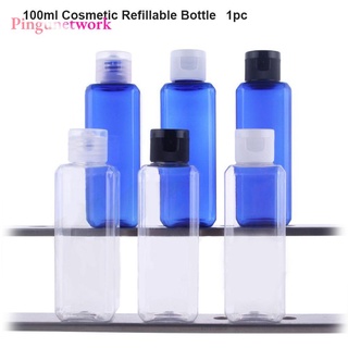 pingunetwork nuevo tarro cosmético 100ml flip top tapa recargable botella vacía transparente azul plástico caliente maquillaje líquido contenedor