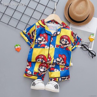 Sumemr 2Pcs niños niños Super Mario impresión de manga corta ropa de dormir lindo suave Boulse Tops+pantalones cortos pijamas conjunto