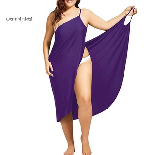 Wk tallas grandes verano playa mujeres Color sólido envoltura vestido Bikini cubrir Sarongs_part2 (5)