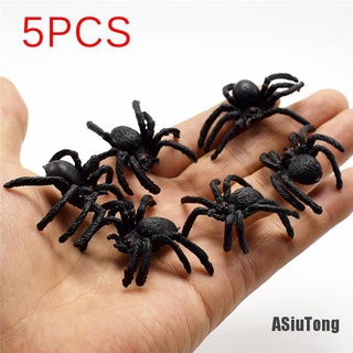 (ASiuTong) 5 piezas de simulación de plástico flexible arañas negro broma broma juguete regalos de Halloween