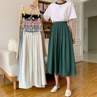 Nueva moda falda larga más el tamaño suelto delgado plisado una línea Maxi faldas de cintura alta sólida elegante mujeres falda