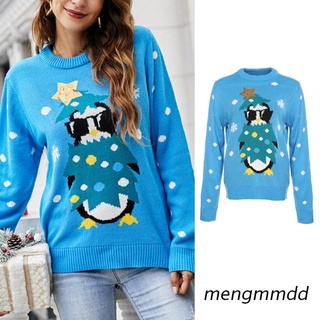 meng mujer feo suéter de navidad pingüino lentejuelas estrella de manga larga jersey de punto tops