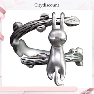 < citydiscount > Diseño Creativo Lindo Gato Árbol Rama Metal Mujeres Decoración De Dedo Anillo Abierto Joyería