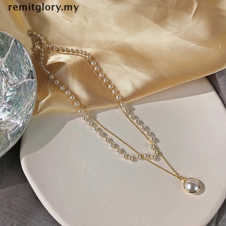 Gargantilla de doble capa para mujer, cadena de oro, diseño de perlas, collar, joyería [MY]