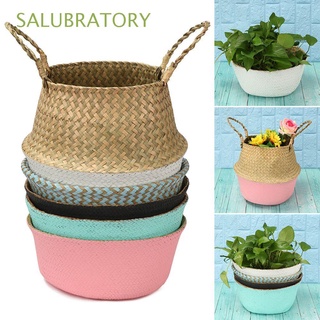 SALUBRATORY Crafts Flower Basket Folding Plant Pot Bag Seagrass Woven DIY Home Decor Storage Holder Handmade Belly Basket/Multicolor
