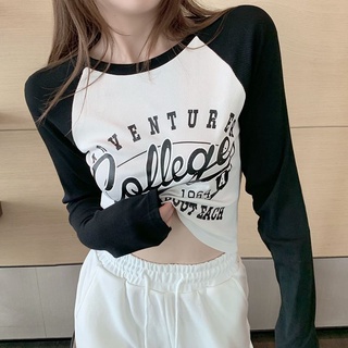 ‡ Principios de otoño chic estilo corto impresión superior caliente chica estilo fondo camisa de las mujeres interior de manga larga camiseta
