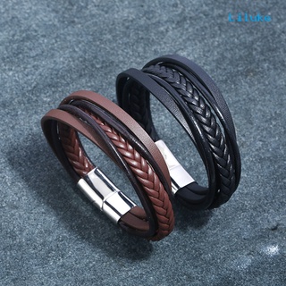 CL--Fashion Men Multi-Layer Handmade Braided Faux Leather Bracelet Jewelry Gifts