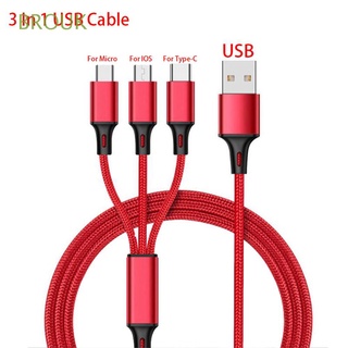 BROUK High Quality 3 in1 USB Cable Gift Data Cord Charging Cable Phone Accessories 3 in1 Universal One Drag Three Data Lines USB Power Cord Fast Charger Wire/Multicolor