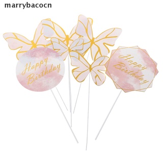 Marrybacocn 5pcs Geomertic Pink Gold Cake Toppers for Happy Birthday Cupcake Baby Shower CL