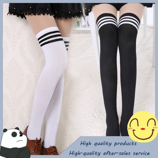 Sexy negro blanco rayas calcetines largos mujeres sobre la rodilla muslo calcetines altos sobre la rodilla medias para las señoras niñas caliente rodilla (1)