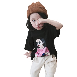 Mu♫-Camiseta de manga corta para bebés/niñas/ropa suelta de verano con estampado de cuello redondo/Tops casuales para niños (5)