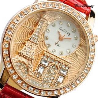 reloj de pulsera de cuarzo con banda de cuero sintético con correa de cuero sintético para mujer, diseño de torre eiffel