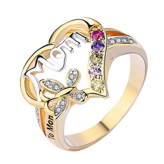 ganjou Ring Heart-shaped Rhinestone Inlay Metal Love Mum Finger Band for Mothers Day (5)