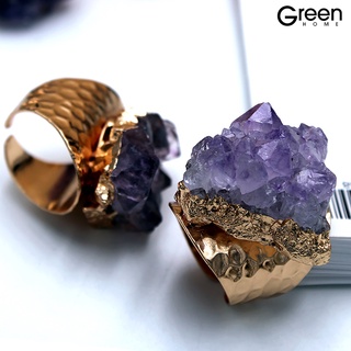 (Ring) Retro Adjustable Open Band Natural Amethyst Finger Ring Jewelry Accessory Gift