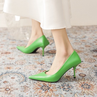 Lijia Coreano Zapatos De Las Mujeres Tacón Alto 2021 Nuevo Verde Delgado Puntiagudo Boca Poco Profunda Moda Diseño Sentido ol Profesional Único
