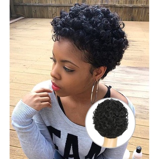 Moda corto Afro negro rizado pelo sintético Pixie corte peluca para mujeres africanas hengma_time666