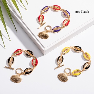 【SL】Women Fashion Cowrie Shell Beaded Enamel Toggle Bracelet Bangle Beach Jewelry