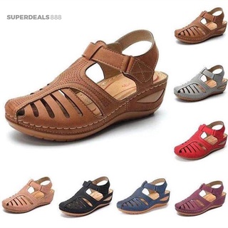 SuperDeals888 mujeres verano al aire libre hebilla cuña tacón zapatos de moda hueco Color puro sandalias