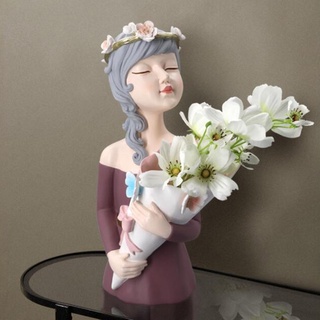 estatuilla vívida jarrón de flores secas estatua decorativa estantería adornos