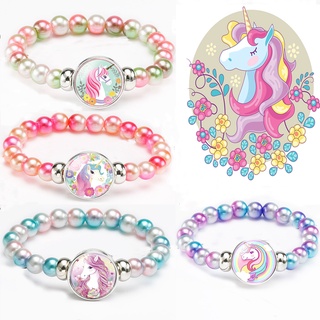 Nuevas pulseras de dibujos animados unicornio moda arco iris niña accesorios niños dibujos animados pulsera con cuentas