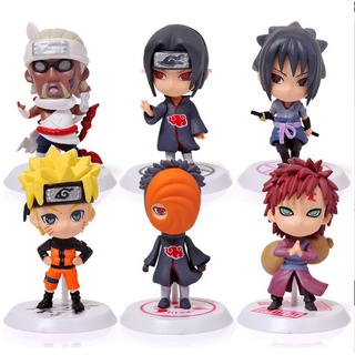 6 piezas Anime Naruto Q Versão 7 cm Sasuke figura de acción coleccionable