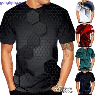 Hombres moda geometría 3D impresión manga corta O-cuello suelto Casual camisetas