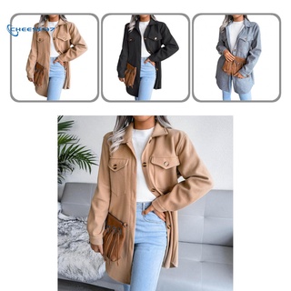 cheese_ Long Lady Jacket Loose Lace-Up Winter Coat Single-breasted for Daily Wear