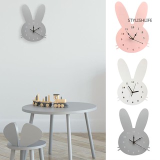 SZ reloj de pared nórdico lindo conejo de madera silencio reloj de pared dormitorio niños habitación decoración del hogar (1)