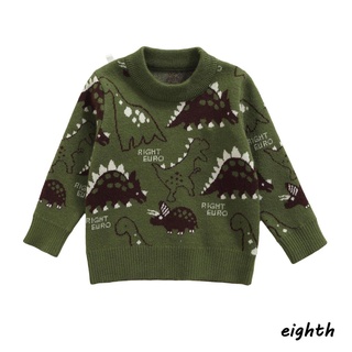 ✥Pb❀Suéter de cuello redondo Casual para niños, diseño de dinosaurio y letras estampado jersey de punto (8)