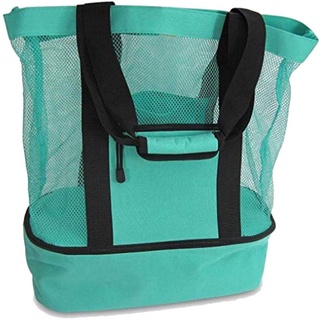 Picnic Bag Mesh Double Compartment Oversized Zipper Closure Beach Tote Bag